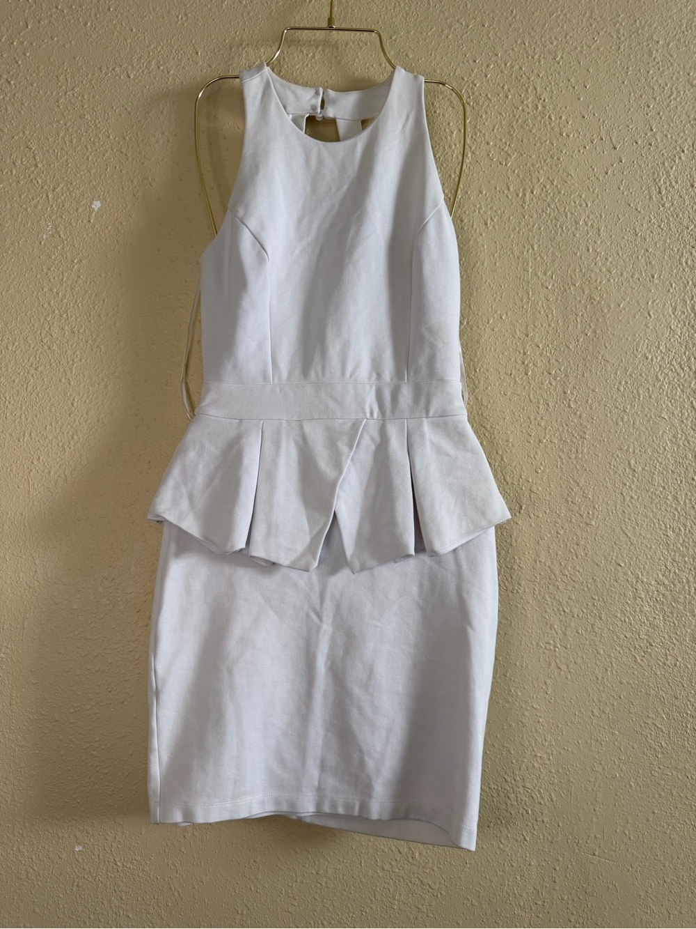bebe White Sleeveless Peplum Midi Dress